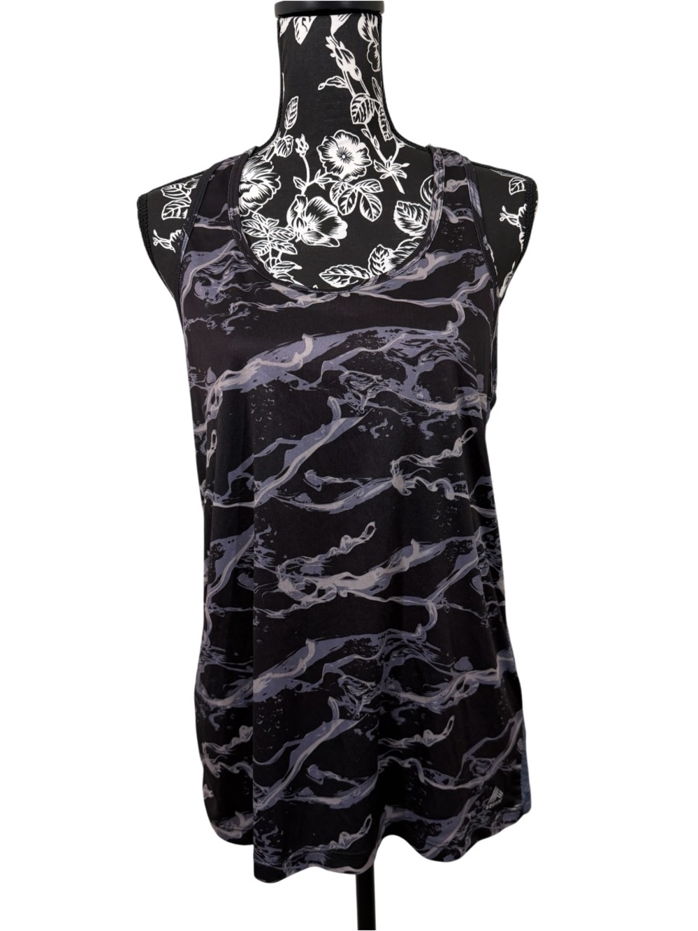 RBX Black Tank Top with Gray Wave Print